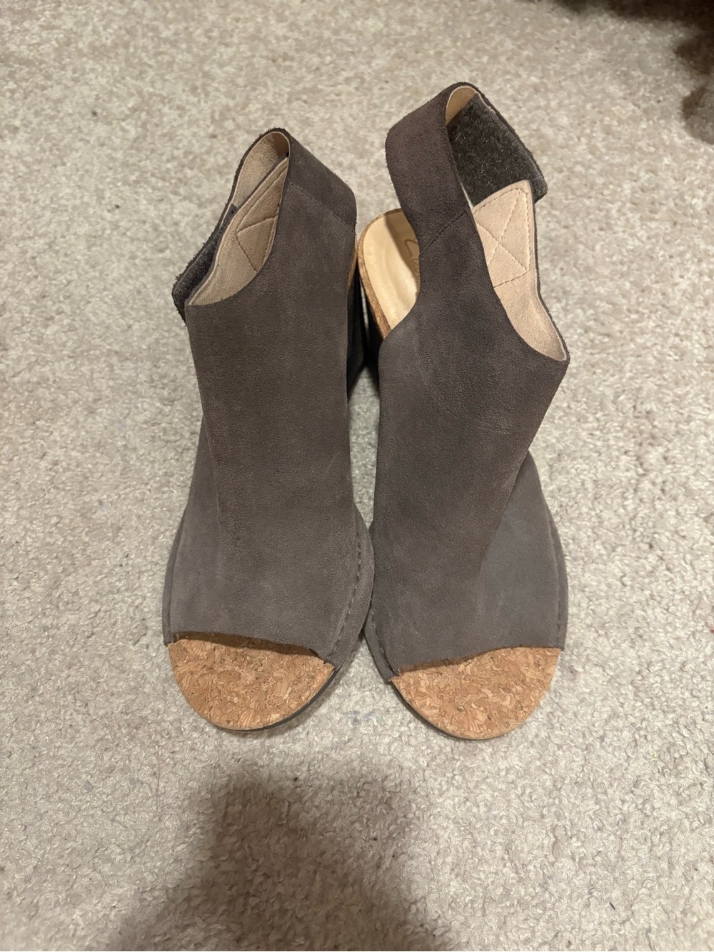 Clarks Dark Brown Suede Open-Toe Slingback Wedges